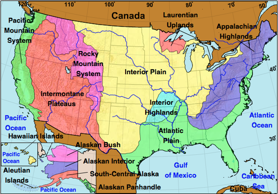 Physical Regions Of The United States Map Lesson 1.2 Physical Maps   APRIL SMITH'S TECHNOLOGY CLASS